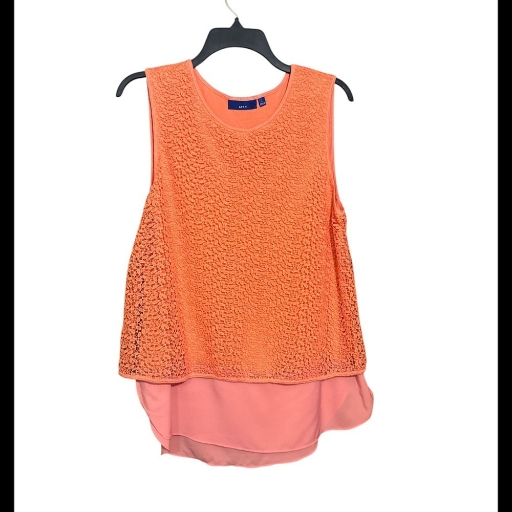 Apt.9 coral pink top , lace, sheer sleeveless size large